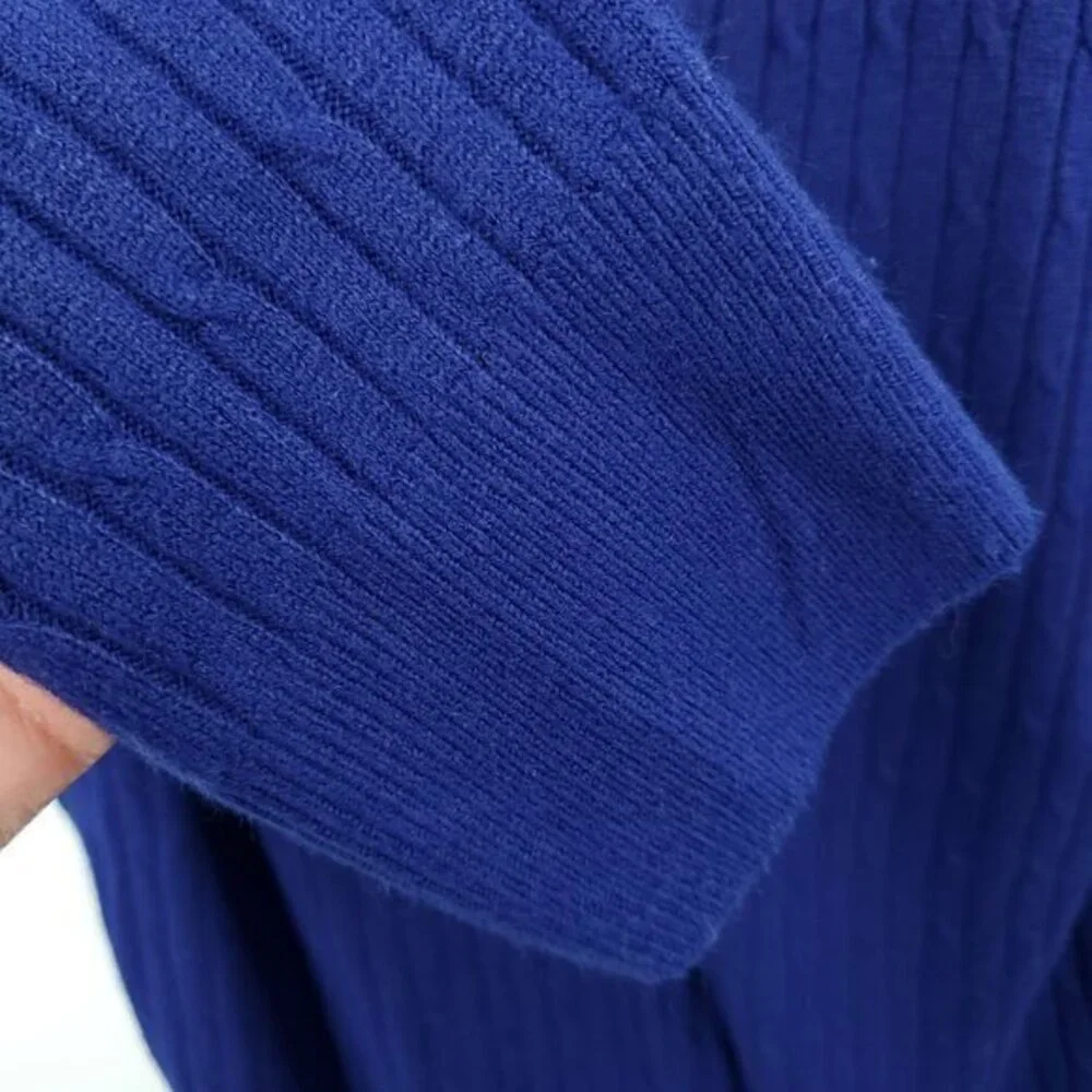 VTG 90s Matching Knit Polo Sweater/Pull On Full Length Straight Pants Set M Blue